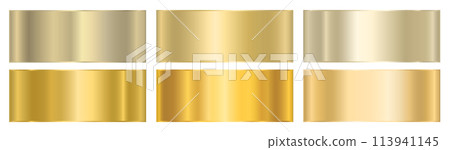 A set of gold metallic glossy gradients. The texture of a smooth metal surface. 113941145