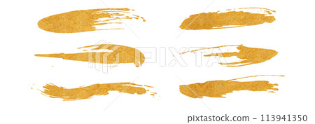 Gold brush strokes. Brush lines with gold leaf 113941350