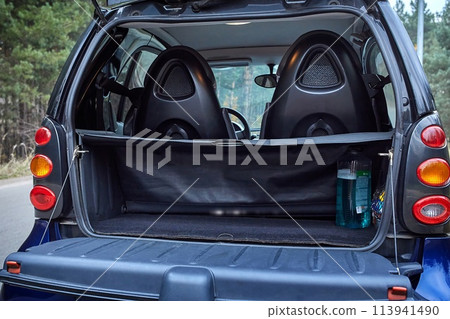 Opened car trunk, city car empty trunk Opened car trunk, city car empty trunk 113941490