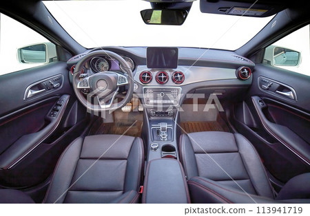 Inside moden car background, luxury car interior elements wallpaper. Black leather car interior Inside moden car background, luxury car interior elements wallpaper. Black leather car interior 113941719