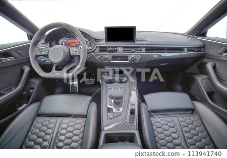 Inside moden car background, luxury car interior elements wallpaper. Black leather car interior Inside moden car background, luxury car interior elements wallpaper. Black leather car interior 113941740