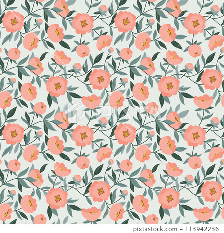 Vector decorative flowers seamless pattern design for fabric, wallpaper or wrapping paper. 113942236