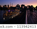 Luxury cruise ship anchored in port at dusk 113942413
