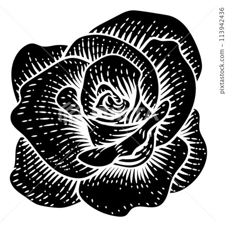 Rose Flower Design Woodcut Vintage Retro Style Rose Flower Design Woodcut Vintage Retro Style 113942436