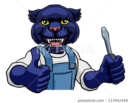 Panther Electrician Handyman Holding Screwdriver 113942440