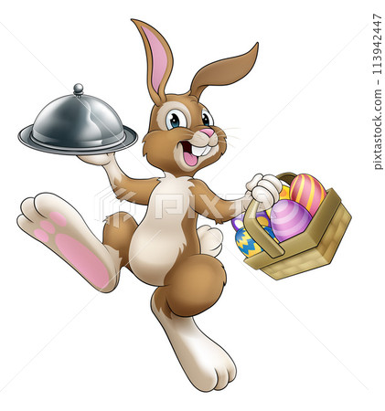 Easter Bunny Rabbit Cartoon Food Tray Cloche Chef 113942447