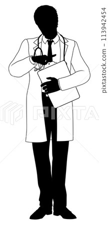 Doctor Man and Clipboard Medical Silhouette Person Doctor Man and Clipboard Medical Silhouette Person 113942454