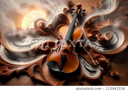 abstract musical background with violin and notes abstract musical background with violin and notes 113942556