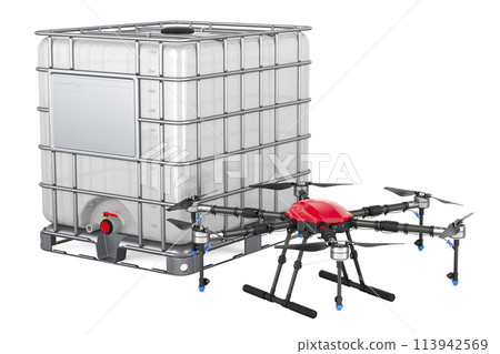 Drone with intermediate bulk container, 3D rendering Drone with intermediate bulk container, 3D rendering 113942569