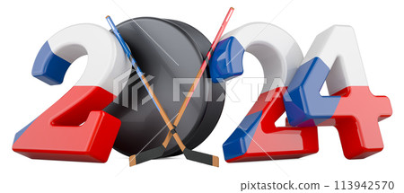 Hockey Championship 2024 in the Czech Republic, concept. 3D rendering Hockey Championship 2024 in the Czech Republic, concept. 3D rendering 113942570