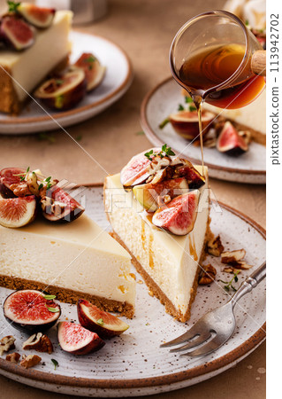 Fall cheesecake with figs and maple syrup Fall cheesecake with figs and maple syrup 113942702