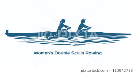 Two sportswomen with oars in shells. Women Double Sculls Rowing. 113942756