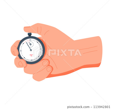 Timer, Hand holds a stopwatch. Time management concept. 113942801