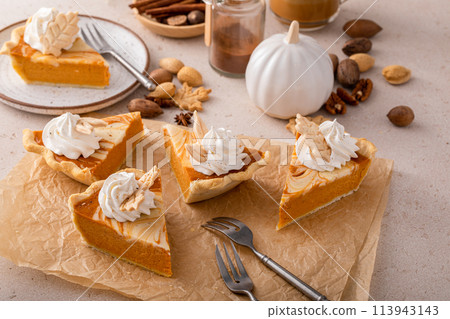 Pumpkin pie with cheesecake swirl for Thanksgiving Pumpkin pie with cheesecake swirl for Thanksgiving 113943143
