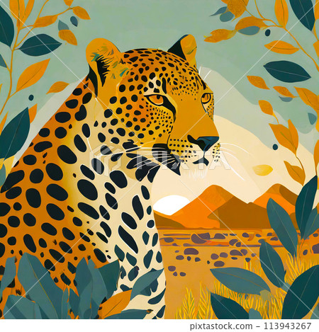 Flat Design Illustration Of African Leopard 113943267