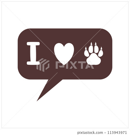 Tag with the inscription I love dogs, tag with the heart and paw of a dog. A message, lettering, an inspirational phrase Tag with the inscription I love dogs, tag with the heart and paw of a dog. A message, lettering, an inspirational phrase 113943971