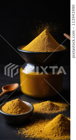 Asafoetida (powder) on a black background. 113943990