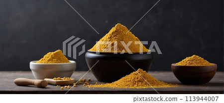 Asafoetida (powder) on a black background. 113944007