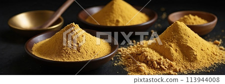 Asafoetida (powder) on a black background. 113944008