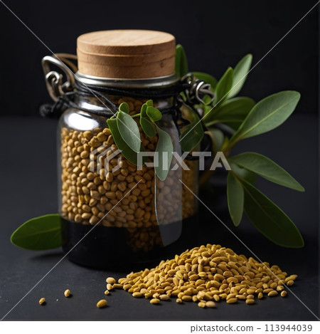 Fenugreek on a black background. 113944039