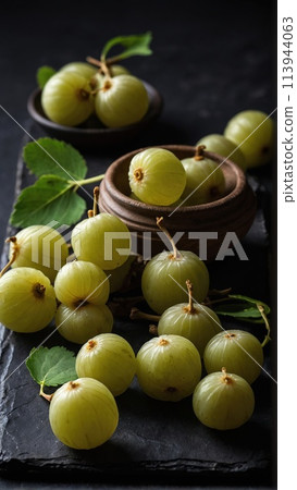 Indian Gooseberry (Amla) on black background 113944063