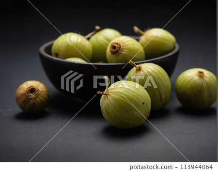 Indian Gooseberry (Amla) on black background 113944064