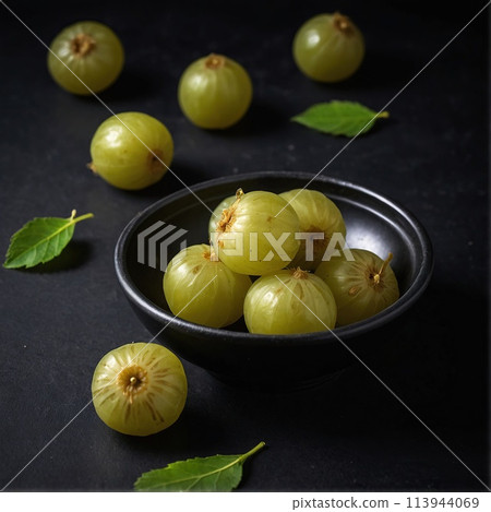 Indian Gooseberry (Amla) on black background 113944069