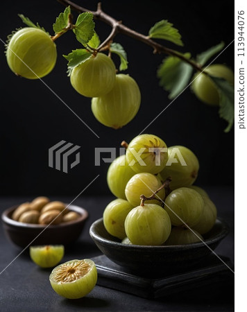Indian Gooseberry (Amla) on black background 113944076