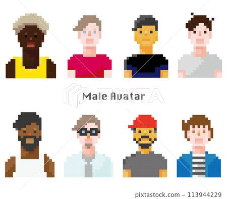 Male avatar pixel art - bit picture - foreigner - stylish icon set simple vector illustration material 113944229