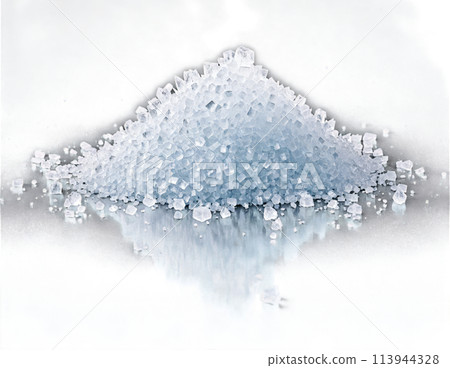 Coarse sea salt crystals translucent geometric shapes glistening facets Food and culinary concept 113944328