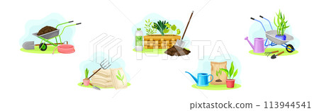 Garden Tool and Equipment for Cultivation Vector Set 113944541