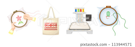 Needlework and Embroidery Craft Tool and Object Vector Set 113944571
