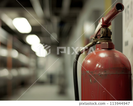 Close up of a red propane tank 113944947