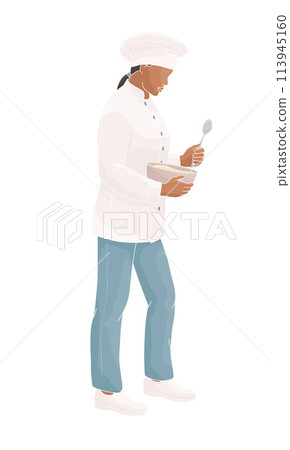 Restaurant staff smiling female African American character. Kitchener, chef 113945160