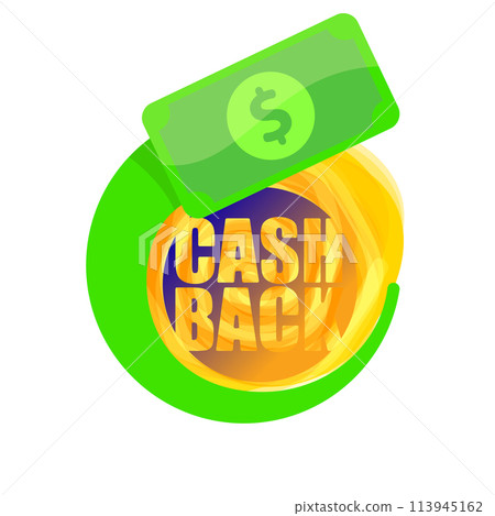 vector cash back icon with dollar isolated on white transparent background. cashback and money bonus refund label or logo 113945162