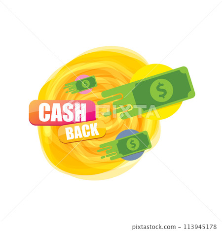 vector cash back icon with dollar isolated on white transparent background. cashback and money bonus refund label or logo 113945178
