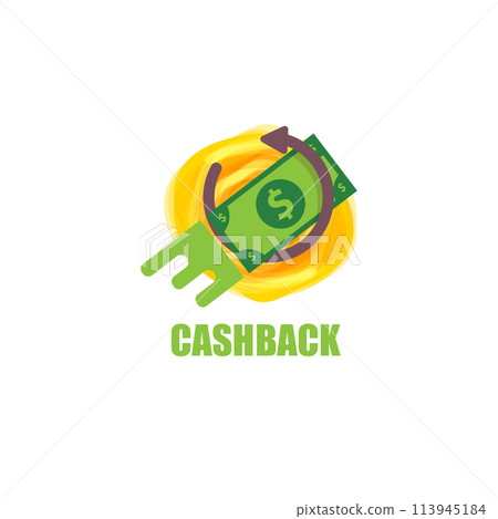vector cash back icon with dollar isolated on white transparent background. cashback and money bonus refund label or logo 113945184