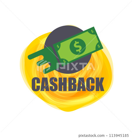 vector cash back icon with dollar isolated on white transparent background. cashback and money bonus refund label or logo 113945185