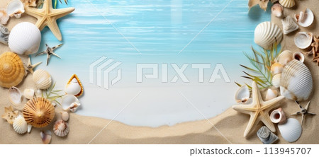 seashells on the beach sea sand summer, ai 113945707