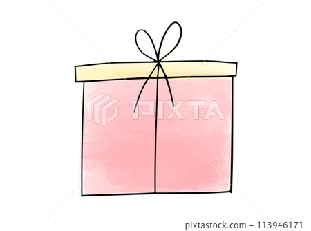 Gift box, watercolor doodle element. Vector illustration. 113946171