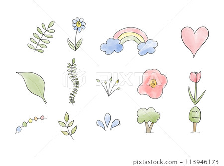 Set of watercolor doodle elements. Vector illustration. Set of watercolor doodle elements. Vector illustration. 113946173
