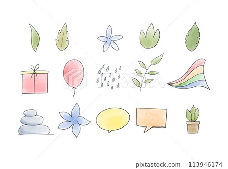 Set of watercolor doodle elements. Vector illustration. 113946174
