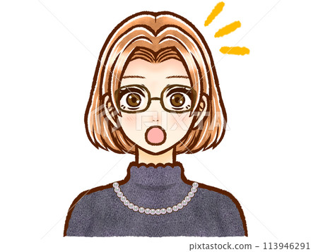 插圖素材 2 一位戴著眼鏡的時尚棕色鮑伯頭髮的成年女性 113946291