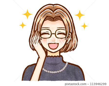 插圖素材 4 一位戴著眼鏡的時尚棕色鮑伯頭髮的成年女性 113946299