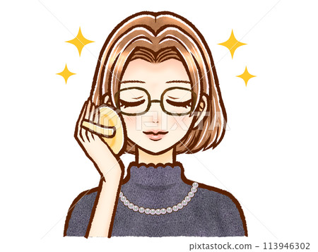 插圖素材 5 一位戴著眼鏡的時尚棕色鮑伯頭髮的成年女性 113946302