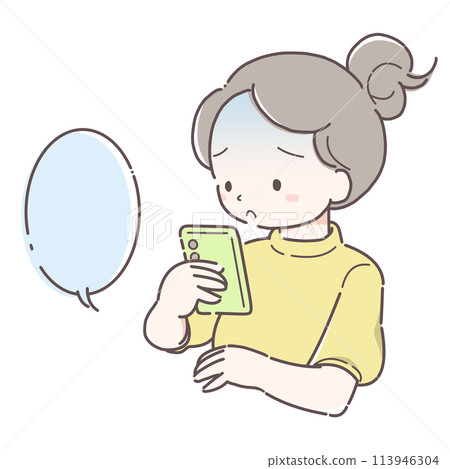 Anxious woman looking at her smartphone 113946304
