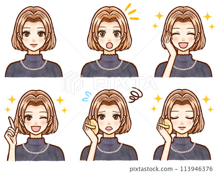 Illustration material set of stylish brown bob hair adult women Illustration material set of stylish brown bob hair adult women 113946376