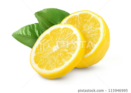 Ripe lemon half isolated on white background with full depth of field. Ripe lemon half isolated on white background with full depth of field. 113946995