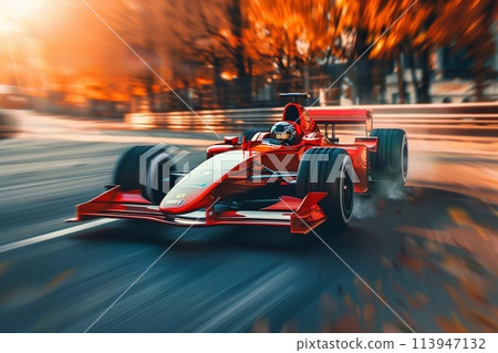 Red formula car on the race track Red formula car on the race track 113947132