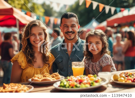 Family Enjoying Food at Festival 113947410